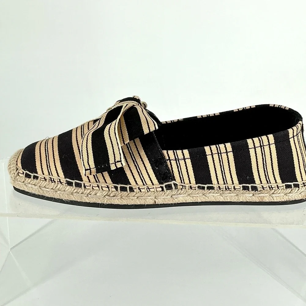 Tory Burch Size 6 Bow Espadrille Flats Black Tan NEW Vintage Striped Canvas $248